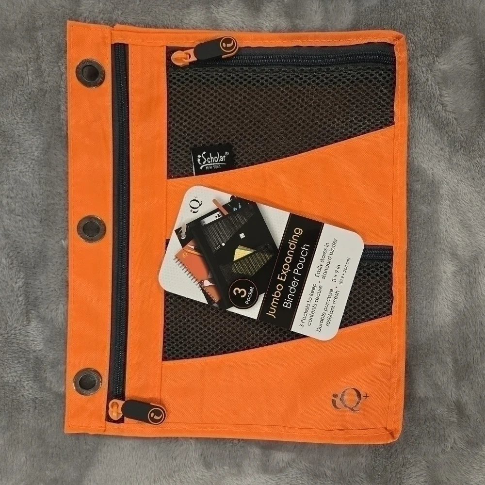 iScholar Jumbo Expandable Pencil Pouch, 3 Pockets, Orange
